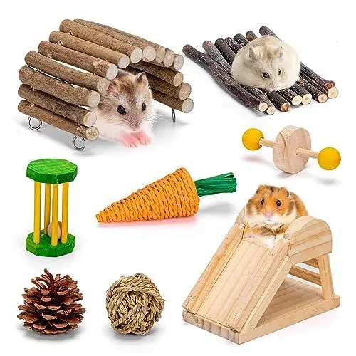 Produktbild: Nobleza 8 Stück Hamster Spielzeug, Natürliche Kiefernholz Molar Kauspielzeug, für Rennmaus, Meerschweinchen, Chinchilla,Kaninchen, Vögel