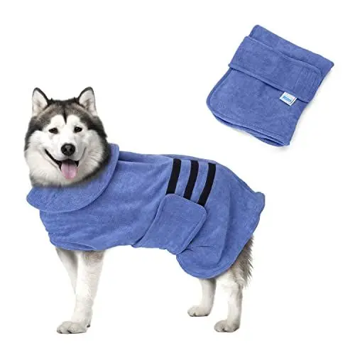 Produktbild: Nobleza Hundebademantel Mikrofaser mit Klettverschluss,Super saugfähig und schnell trocknend,Bademantel für alle Katzen und Hunde,Fünf Größen,Hundehandtuch Weich (L)