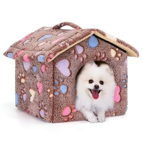 Produktbild: Nobleza Hundehütte für Hunde Katzen, Winterfest Hundehaus 48x45x39cm M, Tragbare Haustier Hundehöhle, Abnehmbar Katzenhaus, Waschbar Schlafplatz, Hundebett mit Abnehmbarem Matratze, Braun