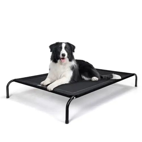 Produktbild: Nobleza Hundeliege Outdoor, Erhöhtes Hundebett Hunde, für Draußen Camping, Kühlendes Erhöhtes Hund Haustierbett, Haustierliege Waschbar und Robuster, Schwarz, L, 124x90x20CM