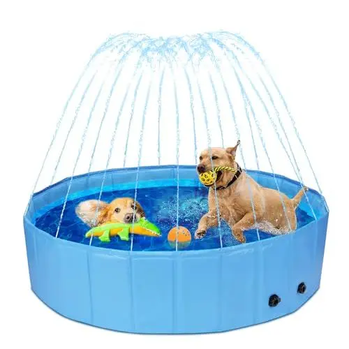 Produktbild: Nobleza Hundepool mit Sprinkler, Planschbecken für Große & Kleine Hunde, 2 in 1 Faltbarer und Tragbarer PVC Schwimmbecken für Hunde, rutschfeste Hundebadewanne für Den Somme, 120 * 30cm
