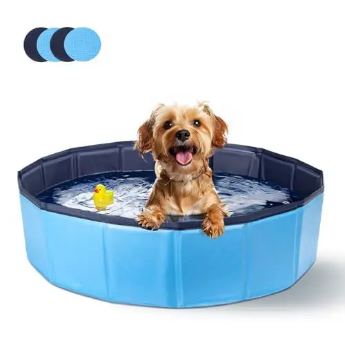 Produktbild: Nobleza Hundepool für Große & Kleine Hunde, Faltbarer Hunde Planschbecken, Stabile Hundebadewanne, Swimmingpool für Katzen, 80 * 20cm, S, Blau