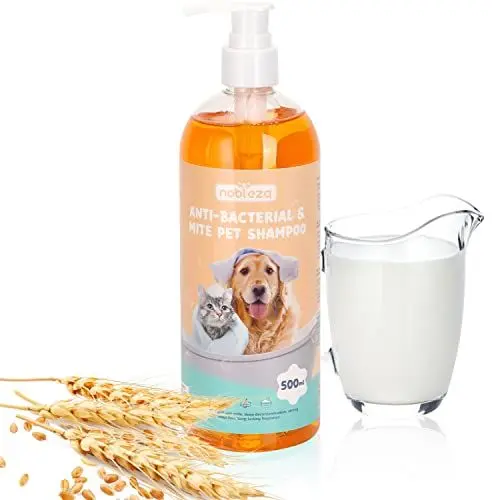 Produktbild: Nobleza Hundeshampoo gegen Juckreiz Milben Pilz Floh,Mit Natürlicher Extrakt,Rückfettendes Sensitive-Shampoo Katze, Anti-Bakteriell, Lindert Hautreizungen,auch für Welpen und Kätzchen (500ml)