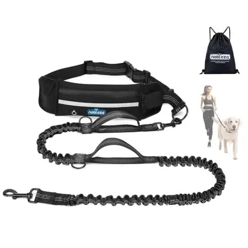 Produktbild: Nobleza Joggingleine für Hunde, freihändige Leine mit Gürteltasche, Handfreie Hundeleine für Laufen mit verstellbarem Hüftgurt Bungee Leine zum handfreien Joggen