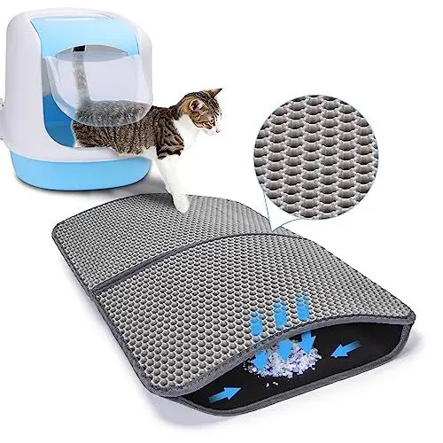 Produktbild: Nobleza Katzenklo Matte, Katzenstreu Matte Katzenklo, Unterleger Waben Design, rutschfeste Katzenstreu Matte für Katzentoiletten, Grau, 60 * 43cm
