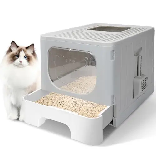 Produktbild: Nobleza Katzentoilette mit Deckel, Katzenklo Katzen, Katzenklo Groß mit Schublade und Schaufel, 48.5 x 38.5 x 38.2 cm