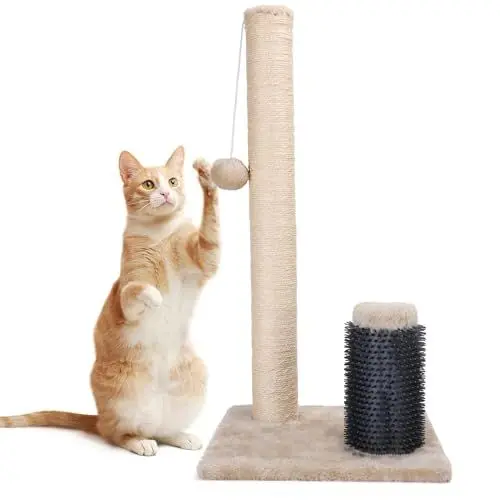 Produktbild: Nobleza Kratzbaum, Kratzsäule für Katzen, Katzenkratzer mit stabilem Sisalseil und hängendem Ball, Multifunktionaler Katzenkratzbaum mit Kamm zur Fellpflege