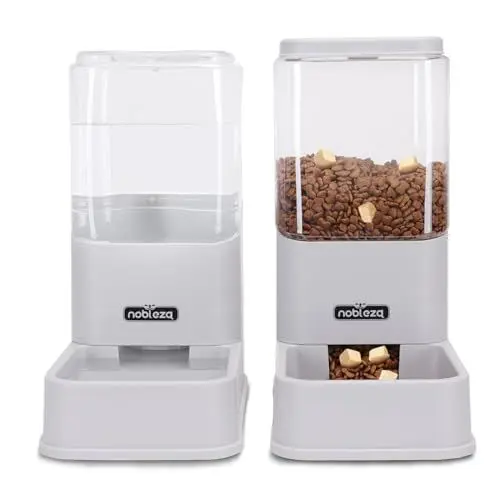 Produktbild: Nobleza Wasserspender Futterspender für Katze und Hund, 3.8L Automatischer Trockenfutterspender Wasserspender für kleine und mittelgroße Haustiere,