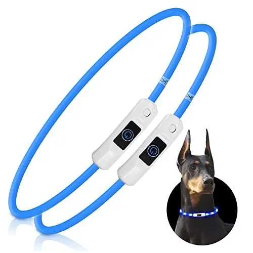 Produktbild: Nobleza - 2 × LED Hundehalsband Leuchtend, USB Wiederaufladbar Wasserdicht Leuchthalsband Hund, Längenverstellbarer Haustier Sicherheit Kragen für Hunde und Katzen - 3 Modus (Blau)