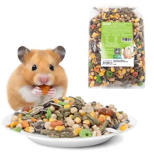 Produktbild: Nobleza - (500g Hamsterfutter Ausgewogen, Hauptfutter für Hamster mit Gemüse, Natürliches Nagerfutter für Meerschweinchen mit lebenswichtigen Vitaminen und Mineralien