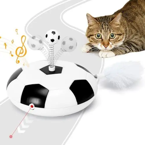 Produktbild: Nobleza - 5-in-1 Katzenspielzeug, Mit Echter Zufälliger Trajektorie,Interaktives Katzenspielzeug mit LED-Licht und Feder, Spring Spirale Ball für Katze und Zwitschern wie EIN Vogel,Weiß&Schwarz