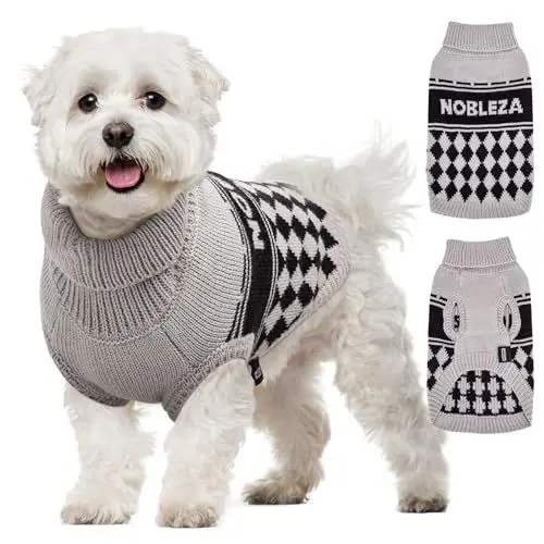 Produktbild: Nobleza - Hundepullover Kleine Hunde, Winter Klassischer Rollkragen Hundepullover Welpenkleidung, Weicher und Warmer Hundepullover, Hundekleidung Für Kleine Hunde und Katzen (Grau, M)