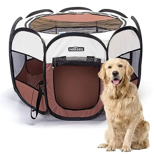 Produktbild: Nobleza - Welpenlaufstall Tierlaufstall Faltbar für Hunde, Oxford Wasserdichter Laufstall Tierlaufstall für Hunde Hasen Meerschweinchen Katzen für innern Oder Außen, 125x125x58cm(Braun)