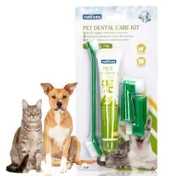 Produktbild: Nobleza - Zahnpflege 4 Stück Satz für Hund, zur Optimalen Zahnreinigung Hund bei Mundgeruch Hund, Verhindert Gum Krankheit & Plaque, 1× 73g Hunde Zahncreme mit Hundezahnbürste & Fingerzahnbürste