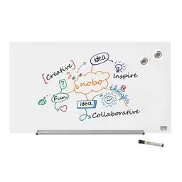 Produktbild: Nobo Glas Magnet-Whiteboard mit herausnehmbarem Stiftehalter, 677 x 381 mm, InvisaMount Befestigungssystem, Impression Pro, Brillantweiß, 1905175