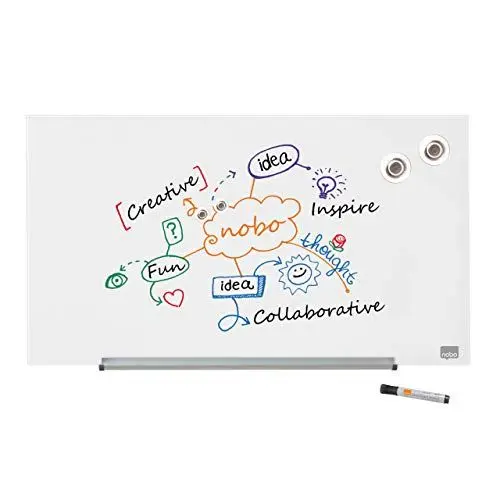Produktbild: Nobo Glas Magnet-Whiteboard mit herausnehmbarem Stiftehalter, 677 x 381 mm, InvisaMount Befestigungssystem, Impression Pro, Brillantweiß, 1905175