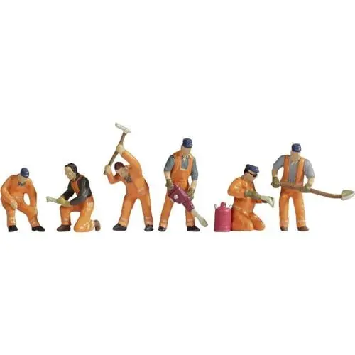Produktbild: NOCH TT Gleisbautrupp, handbemalte Modellfiguren aus Kunststoff im Maßstab 1:120 (TT), perfekt für Schienenbau und Modellbahn-Diorama