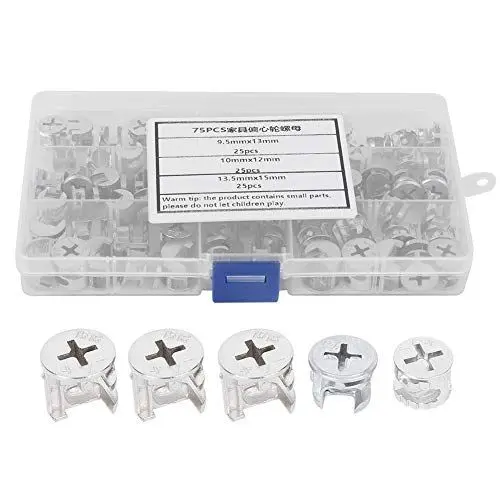 Produktbild: Nocken Kontermutter, 75Pcs Nockenmutter Möbel Exzentrische Radmutter Set 3-in-1 Steckverbinder Befestigungselemente Hardware Werkzeuge Möbel Linker Boxed