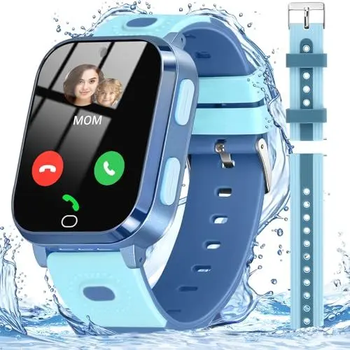 Produktbild: Noctiluxia Smartwatch Kinder 4G, GPS Kids Watch Telefon, Wasserdicht, Kinderuhr SOS Anruf, Videoanruf, Echtzeit Chat, Kamera, Schrittzähler, Wecker, für 4-12 Jungen und Mädchen (Blau)