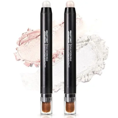 Produktbild: Noerrors Set aus 2 cremefarbenen Lidschatten-Stiften, Champagner-weißem Glitzerschimmer-Augen-Highlighter-Stift mit doppelseitigem Metallic-Highlighter und Innenwinkel-Augenkonturenstift Make-up-Set