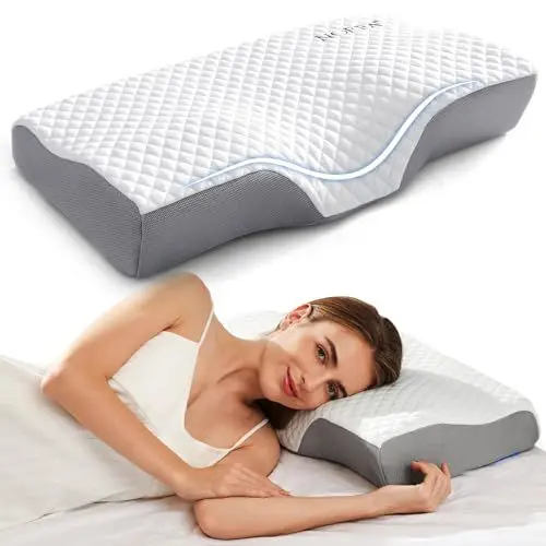 Produktbild: NOFFA Kühlendes Kopfkissen Memory Foam, Nackenkissen Orthopädische Kissen Bett, Kühlkissen zum Schlafen für Rücken und Bauchschläfer, Siebenschläfer Kissen Ortopedischekopfkissen