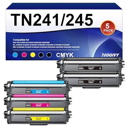 Produktbild: NOGIVY TN241 TN245 Toner Kompatibel für Brother TN 241 TN241/245 Toner für Toner Brother DCP 9022CDW MFC 9142 CDN MFC 9332CDW HL-3152CDW HL-3142CDW DCP-9017CDW (Schwarz Cyan Gelb Magenta, 5er-Pack)