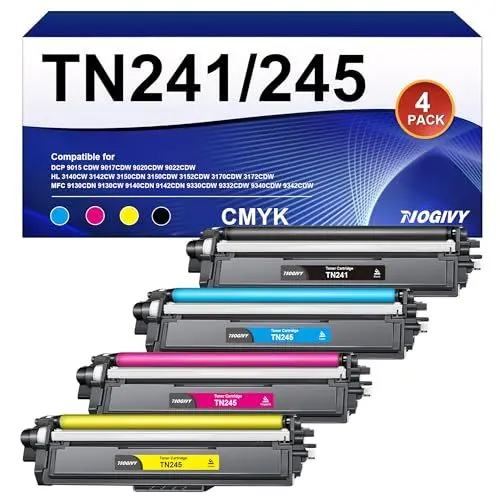 Produktbild: NOGIVY TN241/245 Toner Kompatibel für Brother TN241 TN245 TN-241 Toner für Toner Brother DCP 9022CDW MFC-9332CDW MFC 9142CDN MFC 9332CDW HL-3152CDW HL-3142CDW (Schwarz Cyan Gelb Magenta, 4er-Pack)