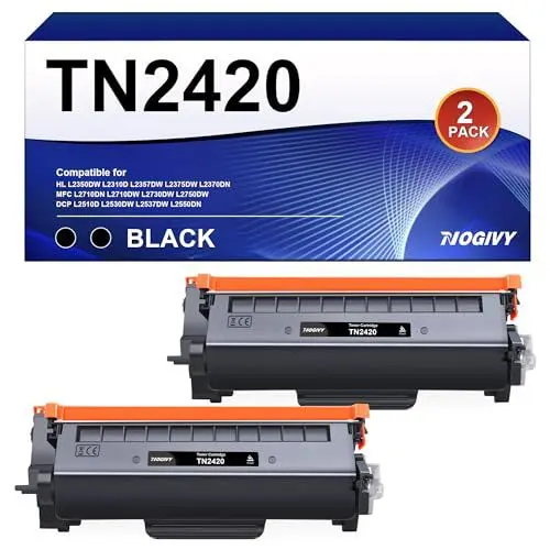Produktbild: NOGIVY TN2420 TN2410 Toner mit Chip Kompatibel für Brother TN2420 TN-2410 TN-2420 für Brother MFC L2710DW MFC-L2710DW MFC L2710DN HL-L2350DW DCP-L2530DW HL-L2310D MFC-L2750DW (Schwarz, 2er-Pack)