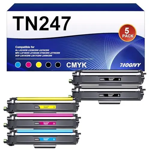 Produktbild: NOGIVY TN-243CMYK TN247 Toner Kompatibel für Brother TN243CMYK TN-247 für Toner Brother MFC L3750CDW MFC-L3770CDW DCP-L3550CDW HL-L3210CW MFC-L3750CDW (2 Schwarz Cyan Gelb Magenta, 5er-Pack)