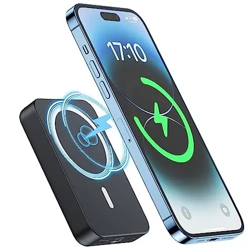 Produktbild: NOHON Wireless Mag-Safe-Power-Bank 10000mAh: Magnetische PowerBank Slim Externer Akku mit PD3.0 20W USB-C | Handy Akkupack Kompatibel mit iPhone 15 14 13 12 Plus Mini Pro ProMax | Schwarz