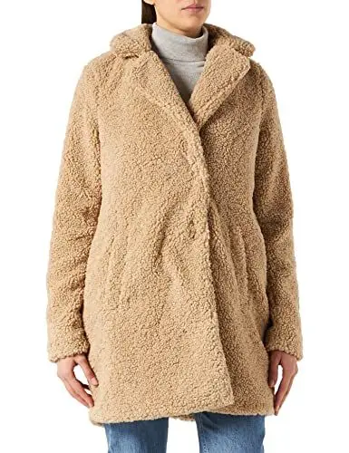 Produktbild: Noisy May Damen Langer Kunstfell Mantel | Warme Teddy Winter Jacke | Lamm Plüsch Parka ohne Kapuze NMGABI, Farben:Beige, Größe:36