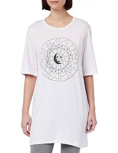 Produktbild: NOISY MAY Damen NMZODIAC 2/4 Sleeve TOP FWD S Nachthemd, Bright White/Print:Moon and Sun, S