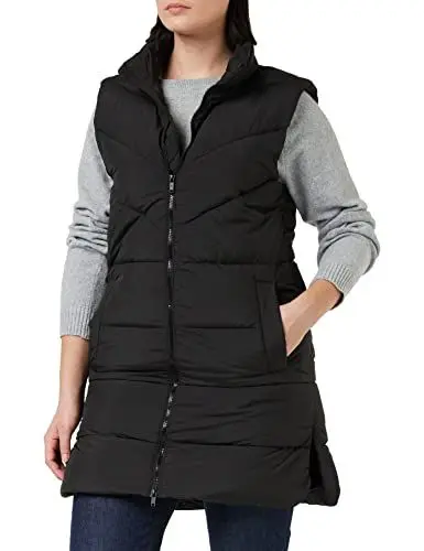 Produktbild: Noisy May Damen Winter Weste NMDALCON Lange wattierte Puffer Stepp Jacke mit Zip ohne Ärmel, Farben:Schwarz, Größe:M