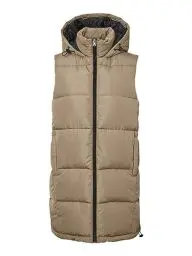 Produktbild: Noisy May Damen Lange Puffer Weste | Wattierte Stepp Übergangsjacke ohne Ärmel | mit Kapuze & Zip NMAURORA, Farben:Beige, Größe:40