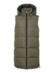 Produktbild: NOISY MAY Damen Lange Puffer Weste | Wattierte Stepp Übergangsjacke ohne Ärmel | mit Kapuze & Zip NMAURORA, Farben:Olive, Größe:38