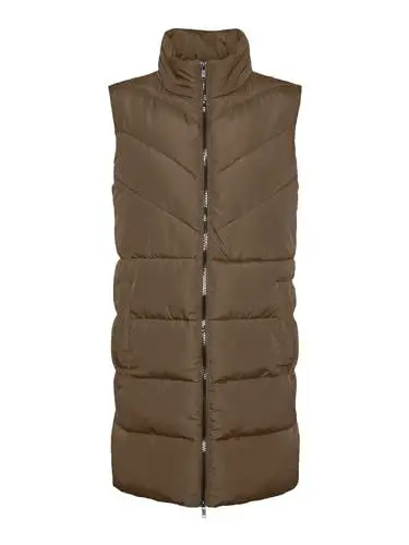 Produktbild: Noisy May Damen Winter Weste NMDALCON Lange wattierte Puffer Stepp Jacke mit Zip ohne Ärmel, Farben:Braun, Größe:L