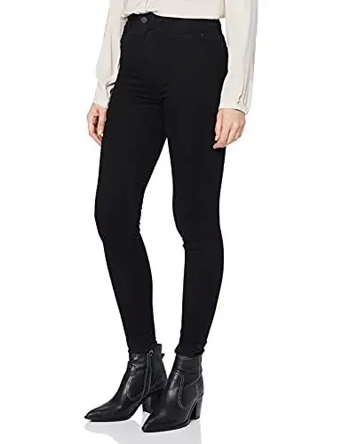 Produktbild: Noisy may Damen Skinny Fit Jeans High Waist Denim Stretch Hose Black Tapered Pants NMCALLIE