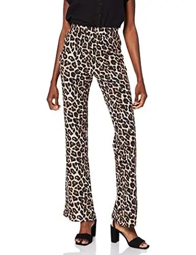 Produktbild: Noisy may Damen Flare Hose mit elastischem Bund und ausgestelltem Bein, Farben:Beige-Schwarz, Größe:XL