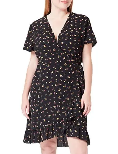 Produktbild: Noisy may Damen Nmclara Bianca S/S Wrap Dress Curve Kleid, Black/Aop:flower, 52 EU