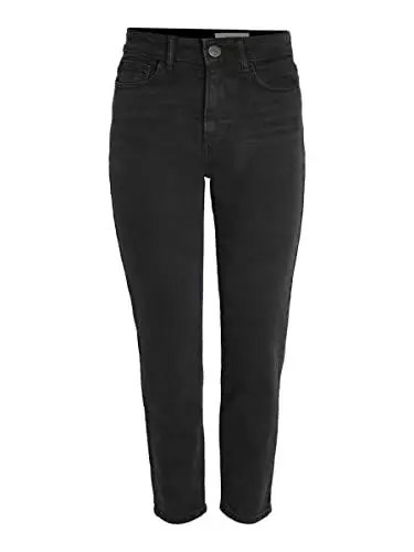 Produktbild: Noisy may Damen Straight Fit Cropped Jeans High Waist Denim Stretch Hose Raw Wash Pants NMMONI