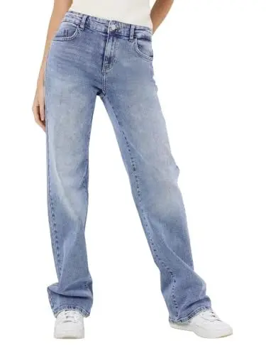 Produktbild: Noisy may Damen Wide Leg Jeans Normal Waist Straight Denim Stretch Hose Stoned Design NMYOLANDA