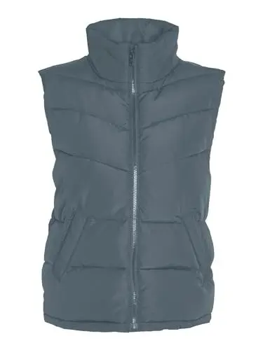 Produktbild: Noisy may Puffer Weste Wattierte Stepp Übergangsjacke ohne Kapuze Basic ohne Ärmel NMDALCON, Farben:Grau,Größe Damen:M