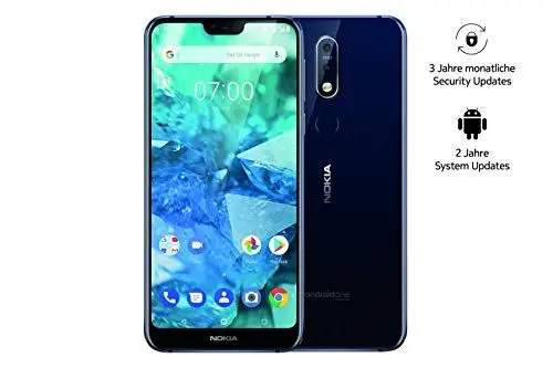 Produktbild: Nokia 7.1 Smartphone (15,38 cm (5,84 Zoll) Full HD Display, 32 GB interner Speicher, 3 GB RAM, Android 8.1, Dual Sim, inkl. Walther Schlüsselbundlampe) blau, exklusiv bei Amazon