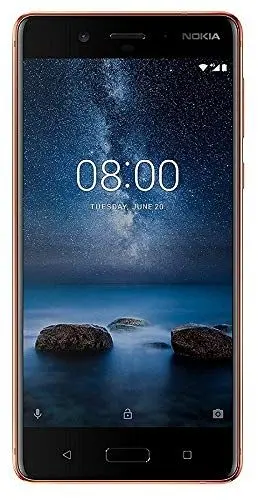 Produktbild: Nokia 8 Smartphone (13,4 cm (5,3 Zoll), 64 GB ROM, 4 GB RAM, 13 MP Kamera, Single Sim, spritzgeschützt (IP54), Android Nougat) kupfer