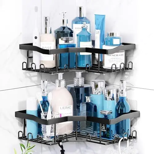 Produktbild: NOKITC Duschablage Ecke - Duschablage ohne Bohren, Duschregal Shampoo Halterung Rostfrei Duschkorb Badezimmer Organizer 2 Stück, Schwarz