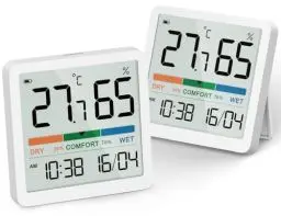 Produktbild: NOKLEAD Digital Thermometer Hygrometer-Innen Thermo Hygro Mini Raumthermometer Temperatursensor Feuchtigkeitsmesser mit Komfortanzeige ℃/℉ Umschaltbar,Datum 12/24Hr Uhr Kalibrierung,2 Stück