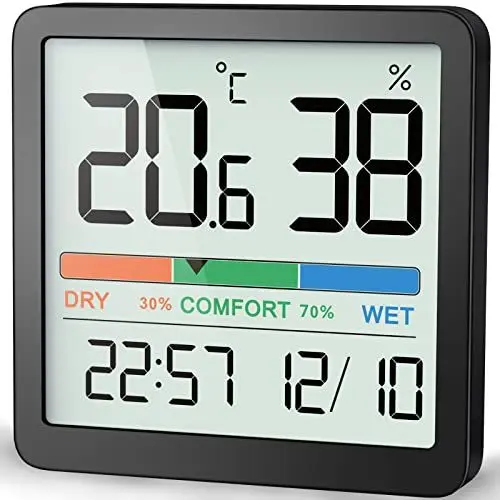Produktbild: NOKLEAD Digitales Thermo-Hygrometer, Tragbares Thermometer Hygrometer Innen mit hohen Genauigkeit, Temperatur und Luftfeuchtigkeitsmesser für Raumklimakontrolle Raumluftüerwachtung Monitor (Schwarz)