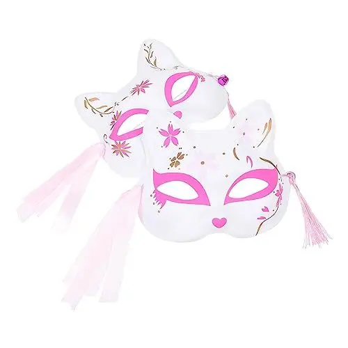 Produktbild: NOLITOY 2st Fuchs Maske Kitsune-masken Katzenmasken Für Frauen Halloween Japanische Halbmasken Tierische Halbmasken Osterparty-masken Katzen-maskerade-masken Kind Plastik Anbe Cosplay