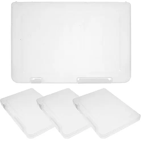 Produktbild: NOLITOY Multifunktionaler Bastel-Aufbewahrungsboxen aus Kunststoff im A4-Format mit Deckel für Kunstbedarf, Papier und Karton – 4 Stück (Klar / Transparent)