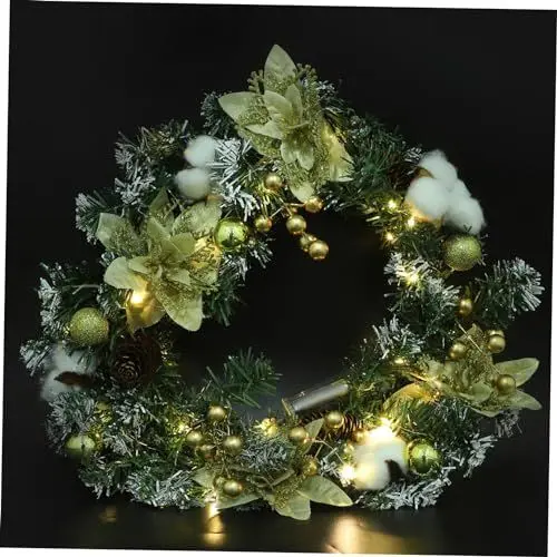 Produktbild: NOLITOY Weihnachtskranz weihnachtsautokranz Batteriebetriebener Kranz Weihnachtsdekoration Haustür hängender Kranz Parteibevorzugung Ohne schmücken mit Lichtern Goldener Ball PVC